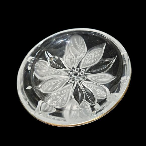 Set of 2 Vintage Etched Glass Coasters 5.25" Floral Design Gold Trim Elegant - Picture 2 of 4